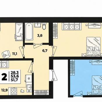 Продается 2-х комнатная квартира, 51 м²