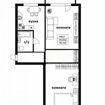Продается 2-х комнатная квартира, 45,8 м²