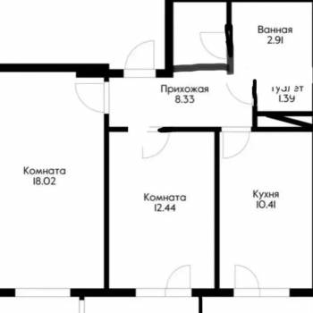 Продается 2-х комнатная квартира, 53 м²