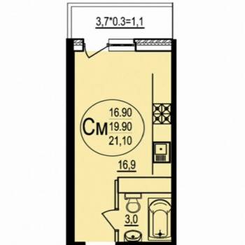 Продается 1-комнатная квартира, 21,1 м²