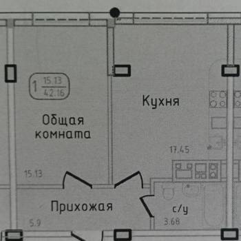 Продается 1-комнатная квартира, 43 м²