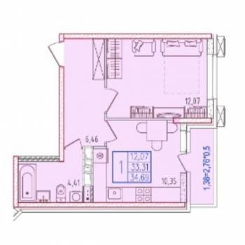 Продается 1-комнатная квартира, 33,3 м²