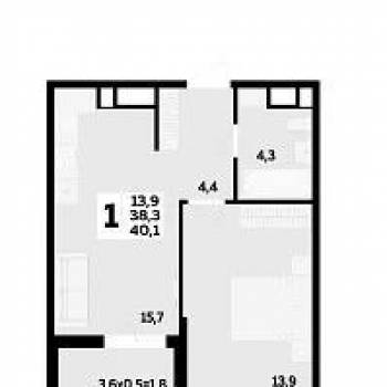 Продается 1-комнатная квартира, 40,4 м²