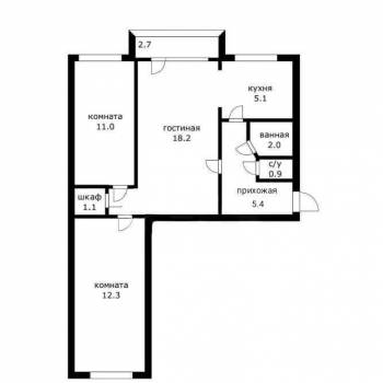Продается 3-х комнатная квартира, 56 м²