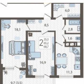 Продается 2-х комнатная квартира, 69,7 м²