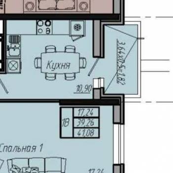 Продается 1-комнатная квартира, 41,1 м²