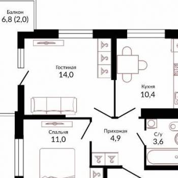 Продается 2-х комнатная квартира, 45,2 м²