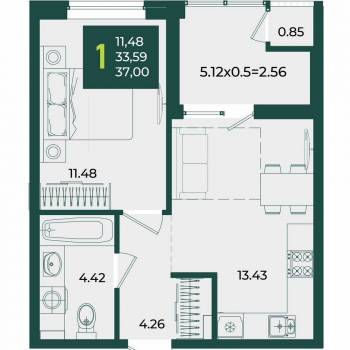 Сдается 1-комнатная квартира, 37,2 м²