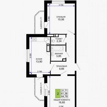Сдается 2-х комнатная квартира, 64,8 м²