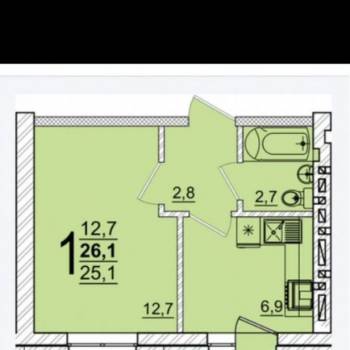 Продается 1-комнатная квартира, 26,2 м²