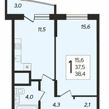 Продается 1-комнатная квартира, 37,1 м²