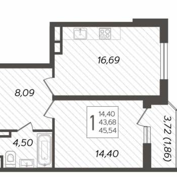 Продается 1-комнатная квартира, 45,5 м²