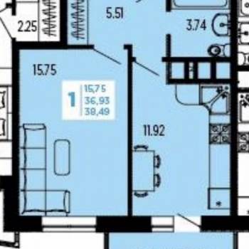Продается 1-комнатная квартира, 37,3 м²