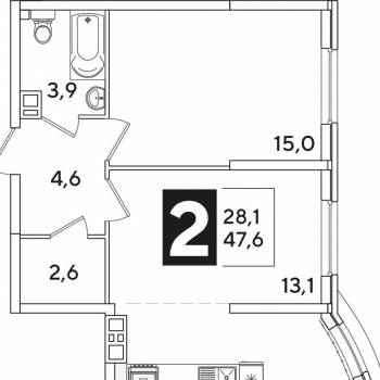 Продается 2-х комнатная квартира, 46,8 м²