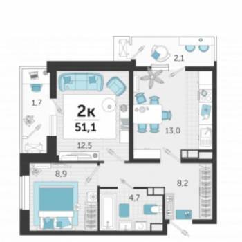 Продается 2-х комнатная квартира, 51,3 м²