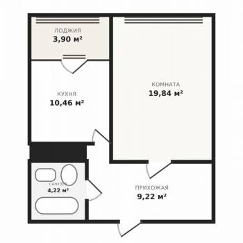 Продается 1-комнатная квартира, 44,2 м²
