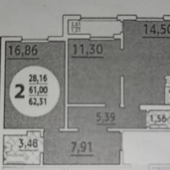 Продается 2-х комнатная квартира, 60,9 м²