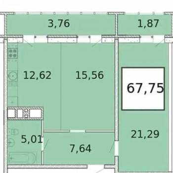 Продается 1-комнатная квартира, 61,8 м²