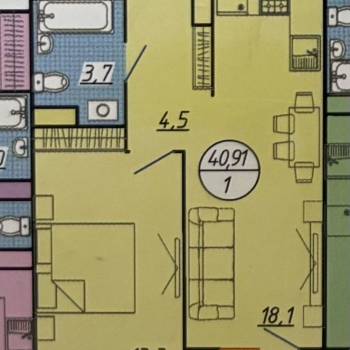 Продается 1-комнатная квартира, 39,7 м²