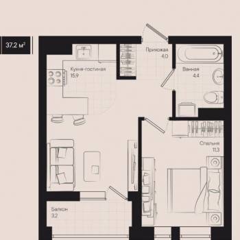 Сдается 1-комнатная квартира, 37 м²