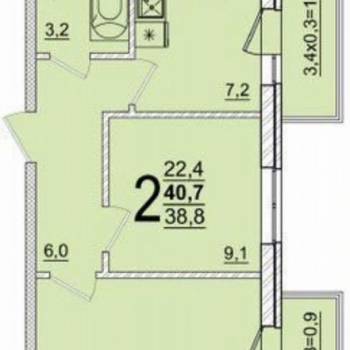 Продается 2-х комнатная квартира, 40,7 м²