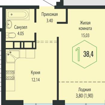 Продается 1-комнатная квартира, 38,4 м²