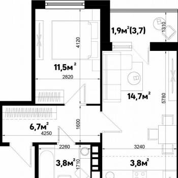 Продается 1-комнатная квартира, 44 м²