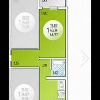 Продается 1-комнатная квартира, 46,7 м²