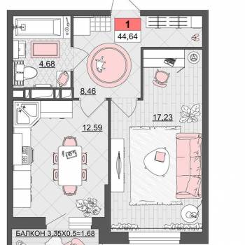 Сдается 1-комнатная квартира, 43 м²