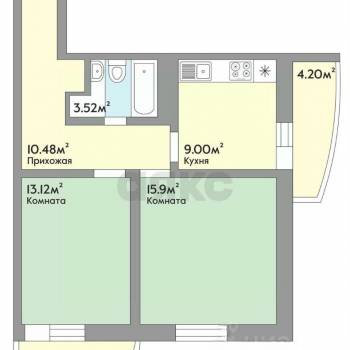 Продается 2-х комнатная квартира, 53 м²