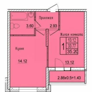 Продается 1-комнатная квартира, 35,7 м²