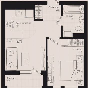 Продается 1-комнатная квартира, 36 м²