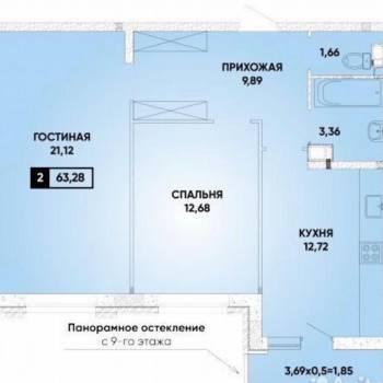 Сдается 2-х комнатная квартира, 63,3 м²
