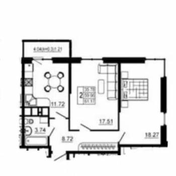 Продается 2-х комнатная квартира, 60,4 м²