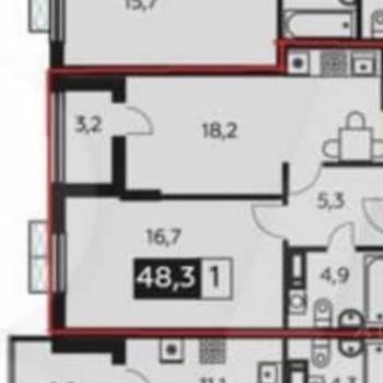 Продается 1-комнатная квартира, 48,3 м²