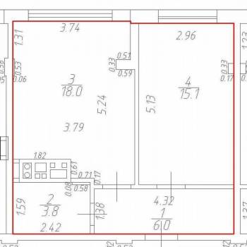 Продается 1-комнатная квартира, 42,9 м²