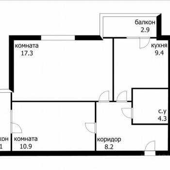 Продается 2-х комнатная квартира, 49,6 м²