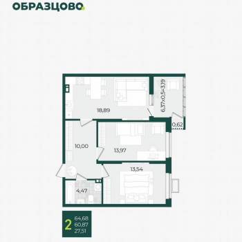 Сдается 2-х комнатная квартира, 65 м²