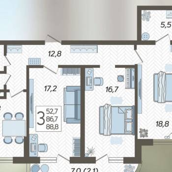 Продается 3-х комнатная квартира, 89 м²