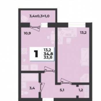 Сдается 1-комнатная квартира, 34,8 м²