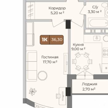 Продается 1-комнатная квартира, 36,3 м²