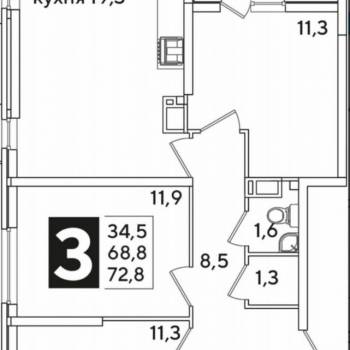 Продается 3-х комнатная квартира, 68,8 м²