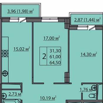 Продается 2-х комнатная квартира, 64 м²
