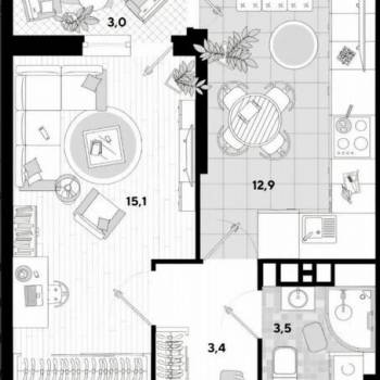 Продается 1-комнатная квартира, 38 м²
