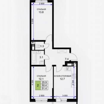 Продается 2-х комнатная квартира, 50 м²