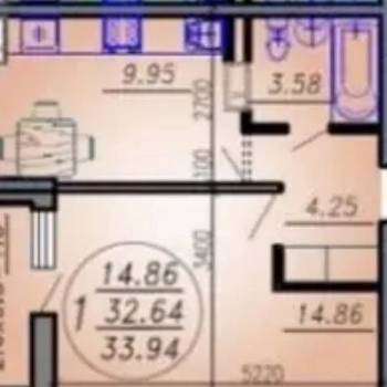Продается 1-комнатная квартира, 32,5 м²