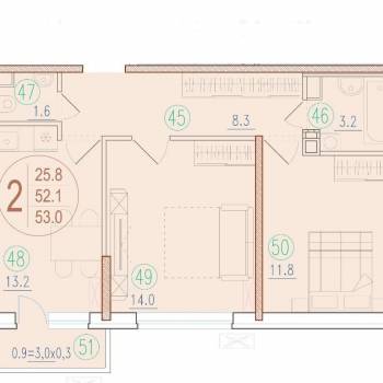 Продается 2-х комнатная квартира, 53 м²