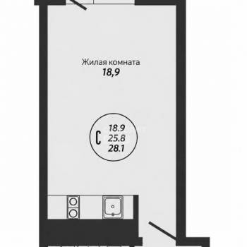Продается 1-комнатная квартира, 25,8 м²