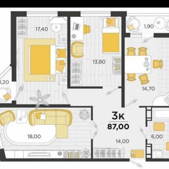 Продается 3-х комнатная квартира, 89 м²
