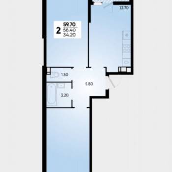 Продается 2-х комнатная квартира, 58 м²